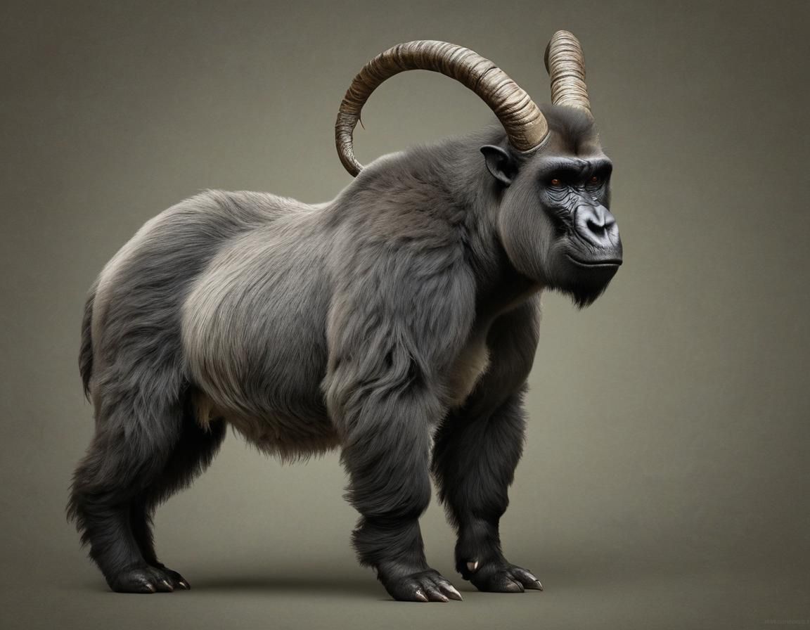 Whimsical Hybrid: Goat and Gorilla Fantasy Art