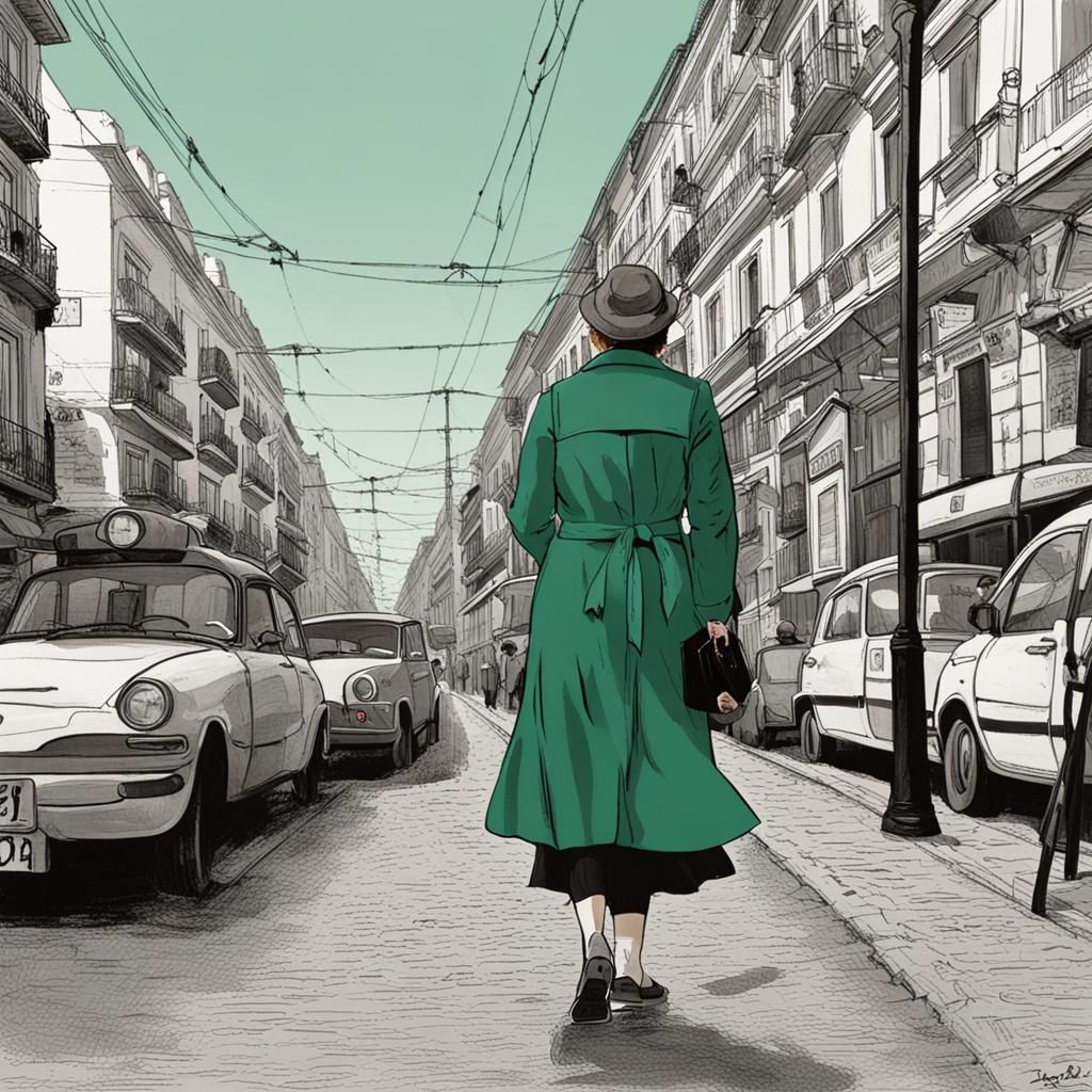 Irene Walking in Crowded City Street