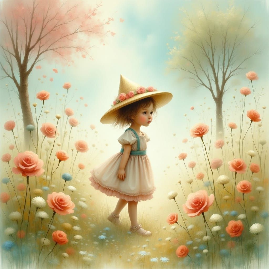 Dreamy Child in Whimsical Kidcore Liminal Space