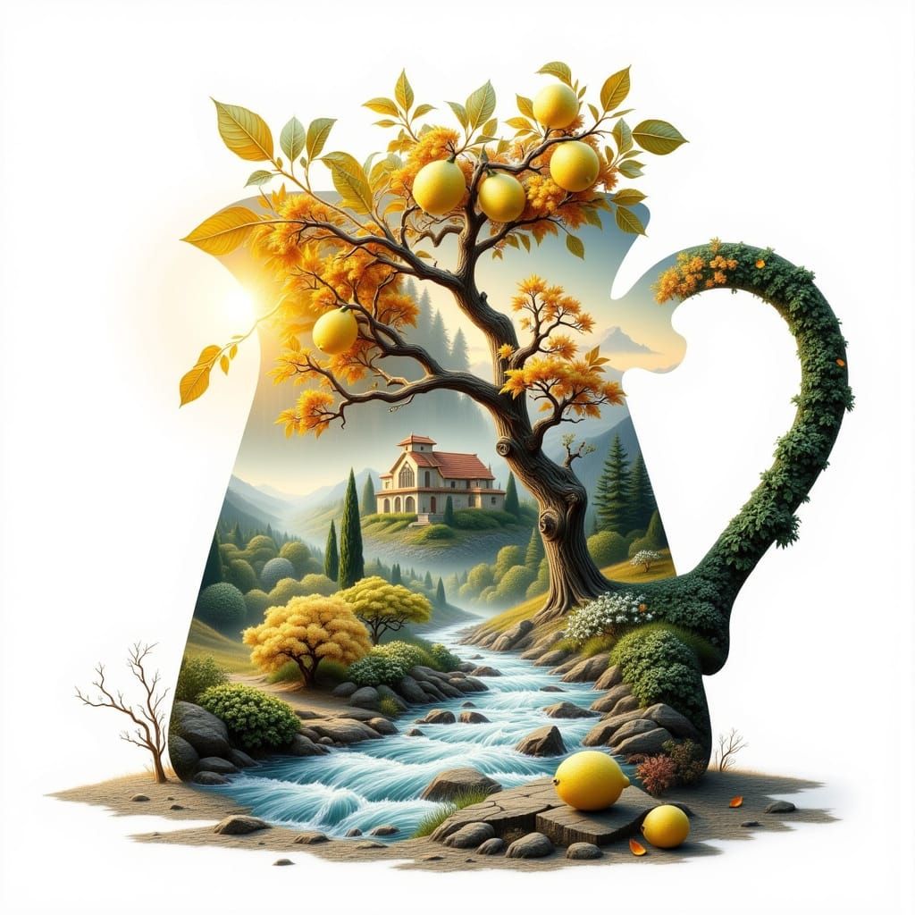 Lemon Grove Panorama Inside Jug with Winter River