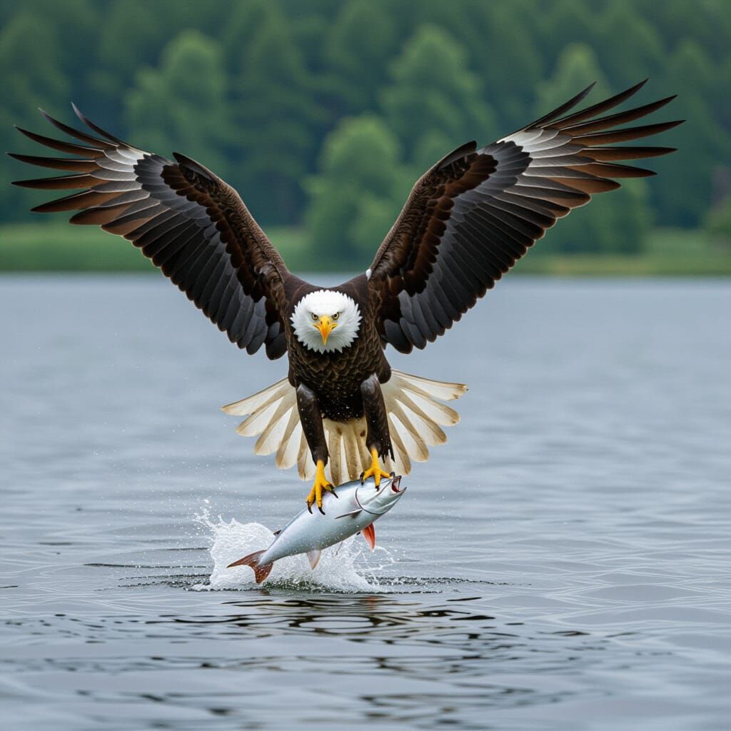 Sea Eagle Catches Fish in Lake