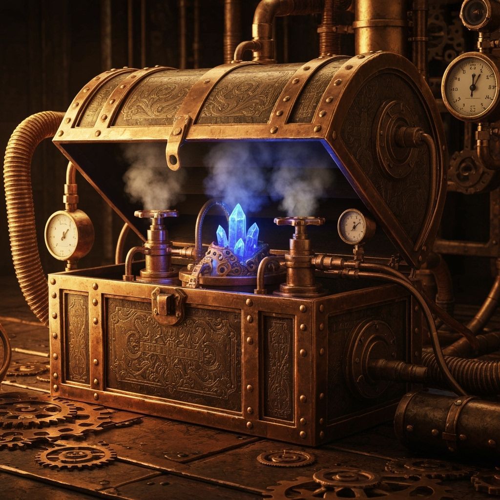 Steampunk Treasure Chest with Glowing Crystals