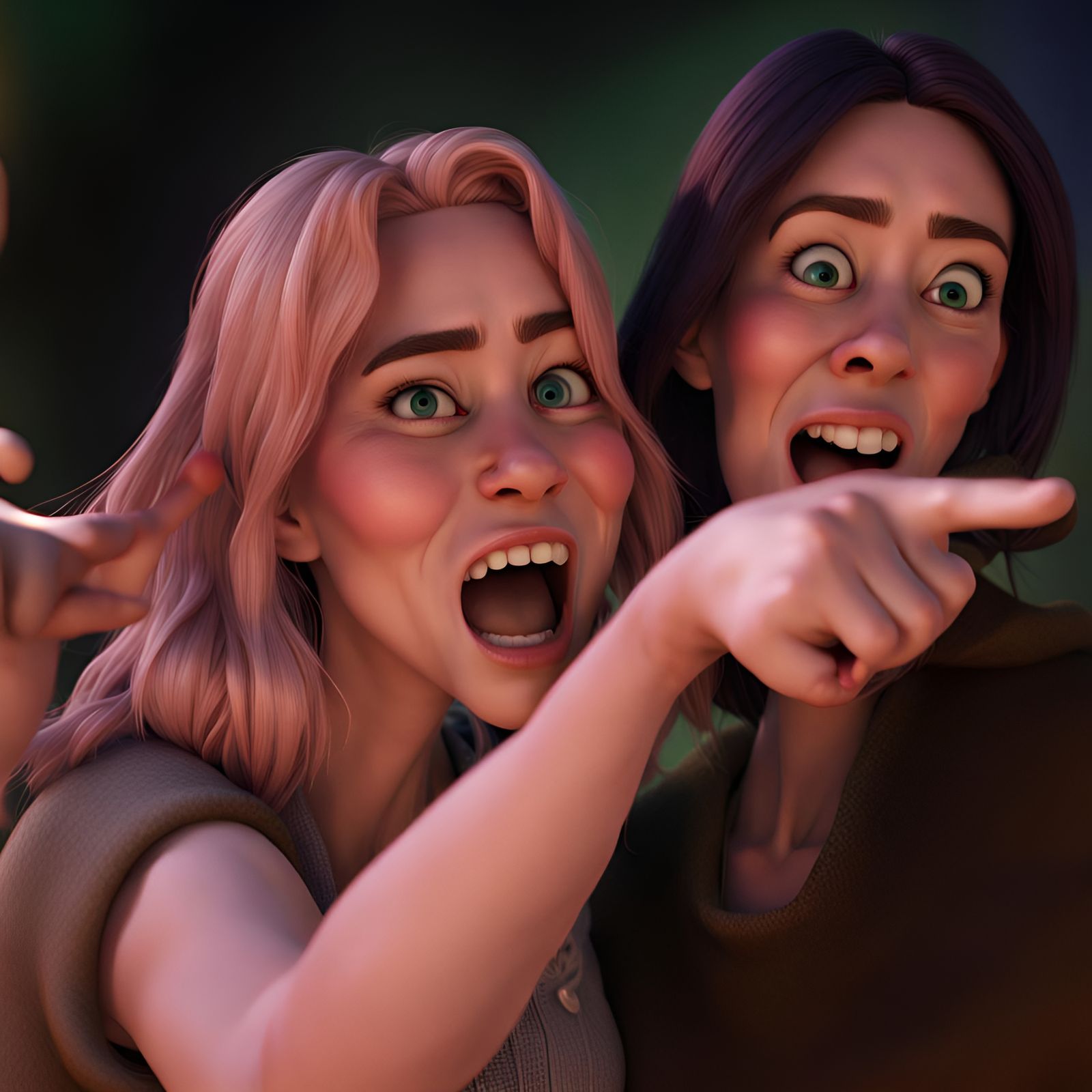 Two Women Screaming in 3D Digital Art