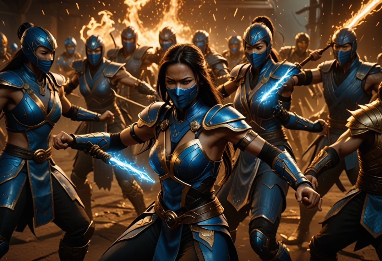 Kitana Warrior Battles Mortal Kombat Fighters in Digital Art