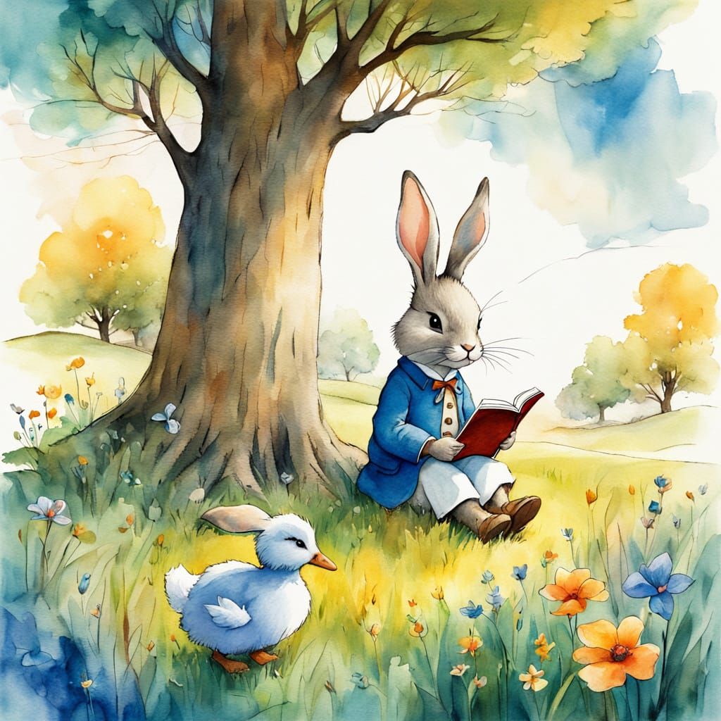 Whimsical Children's Book Scene in Dreamy Watercolor Style