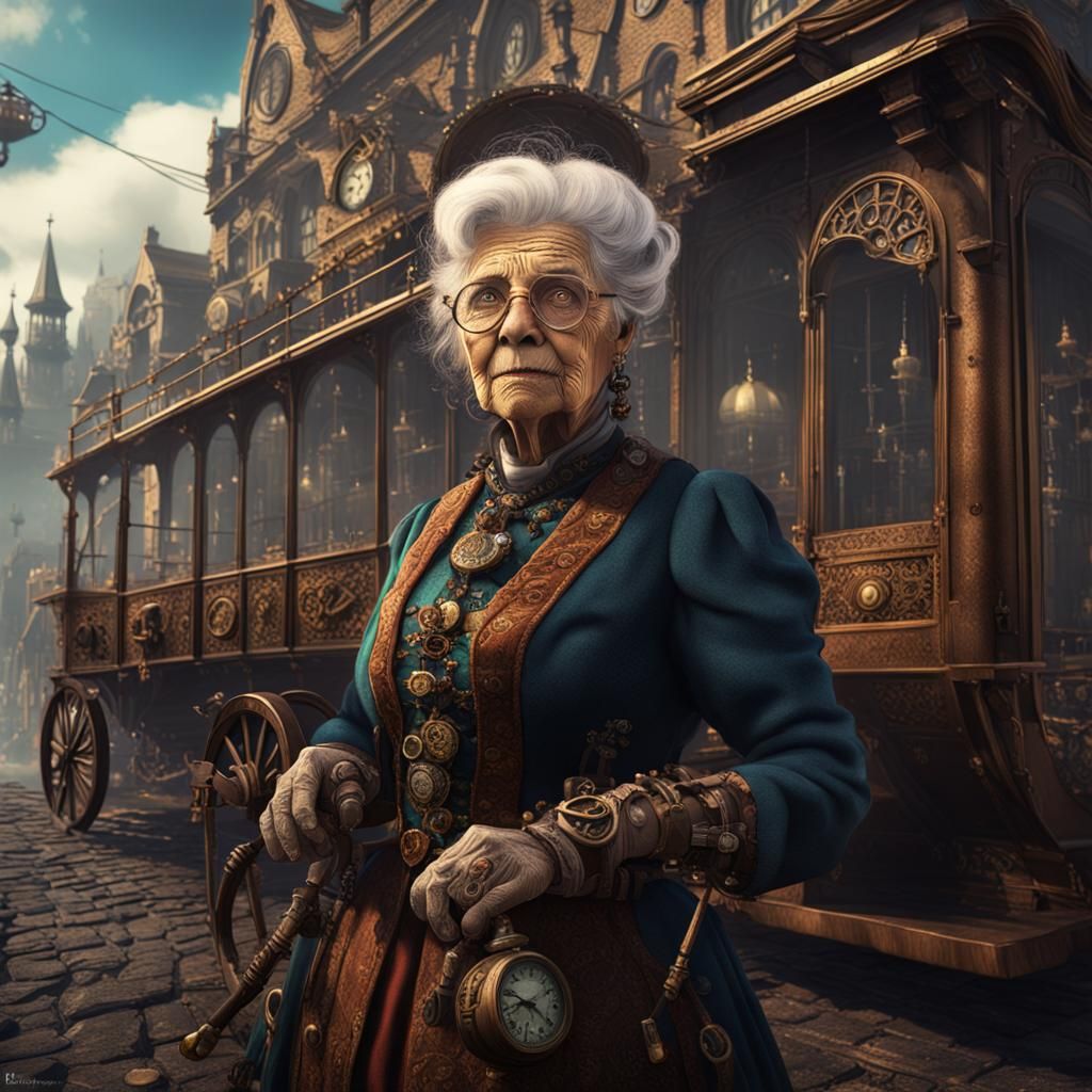 Steampunk Old Lady: Detailed Matte Painting