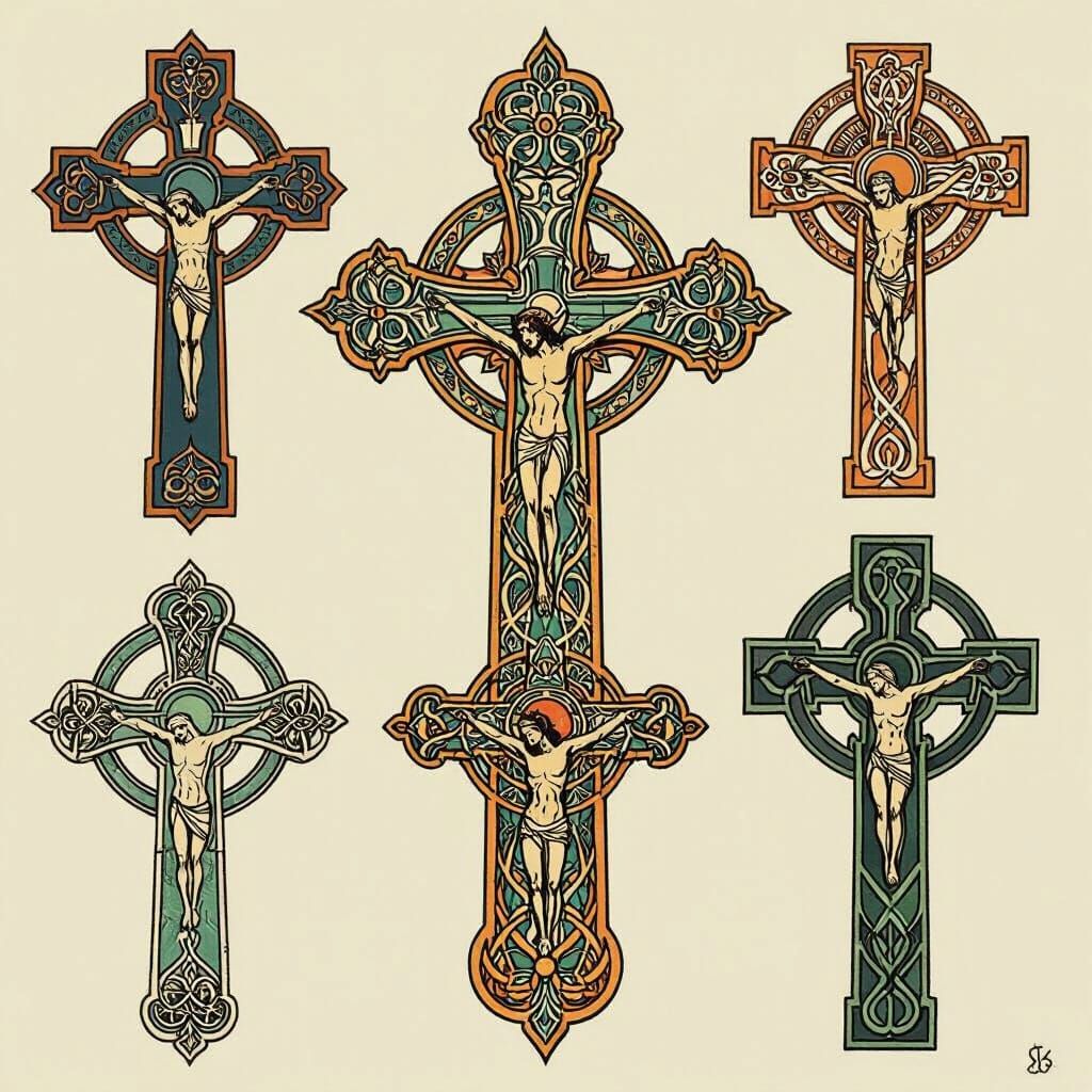 Ornate Crosses in Art Nouveau and Celtic Styles