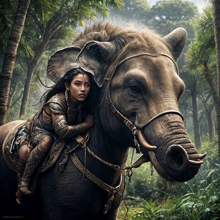 Double Exposure: Warrior Woman and Elephant Landscape