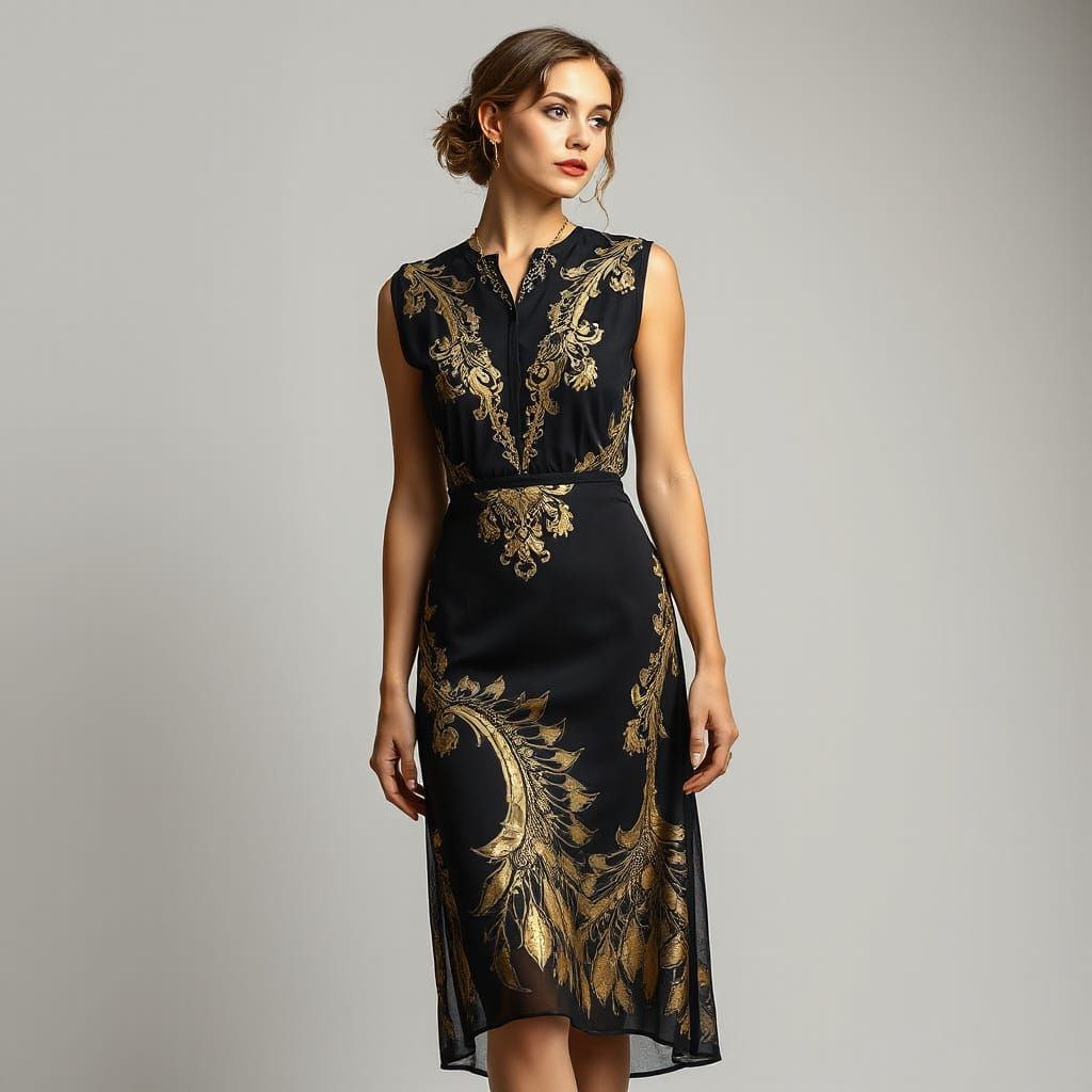 Woman in Stylish Art Nouveau Dress of the 1920s