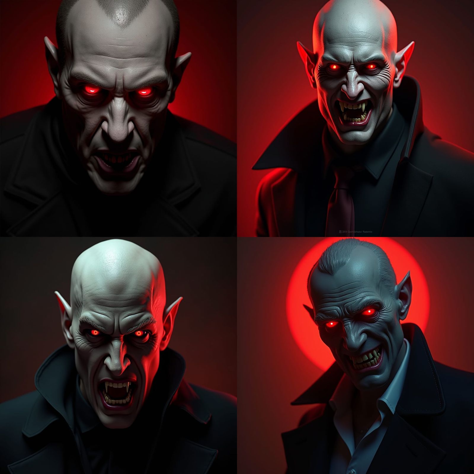 Vampire Portrait: Evil with Red Eyes and Fangs