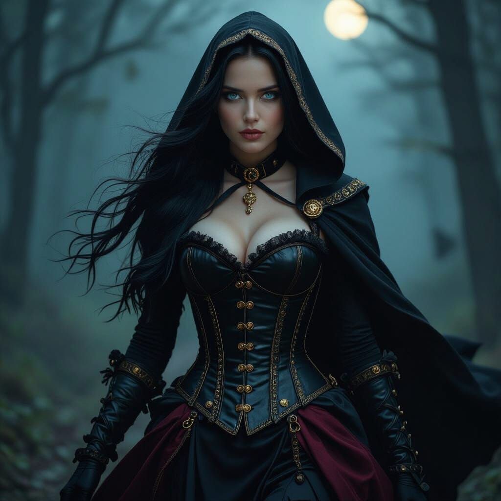 Steampunk Noblewoman Flees Forest in Cinematic Style