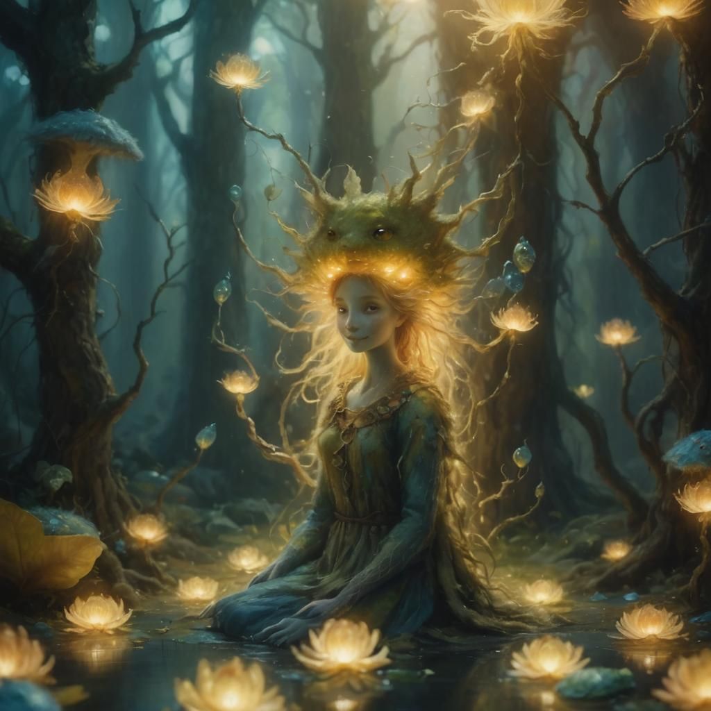 Mother and Monster Embrace in Oil Painting