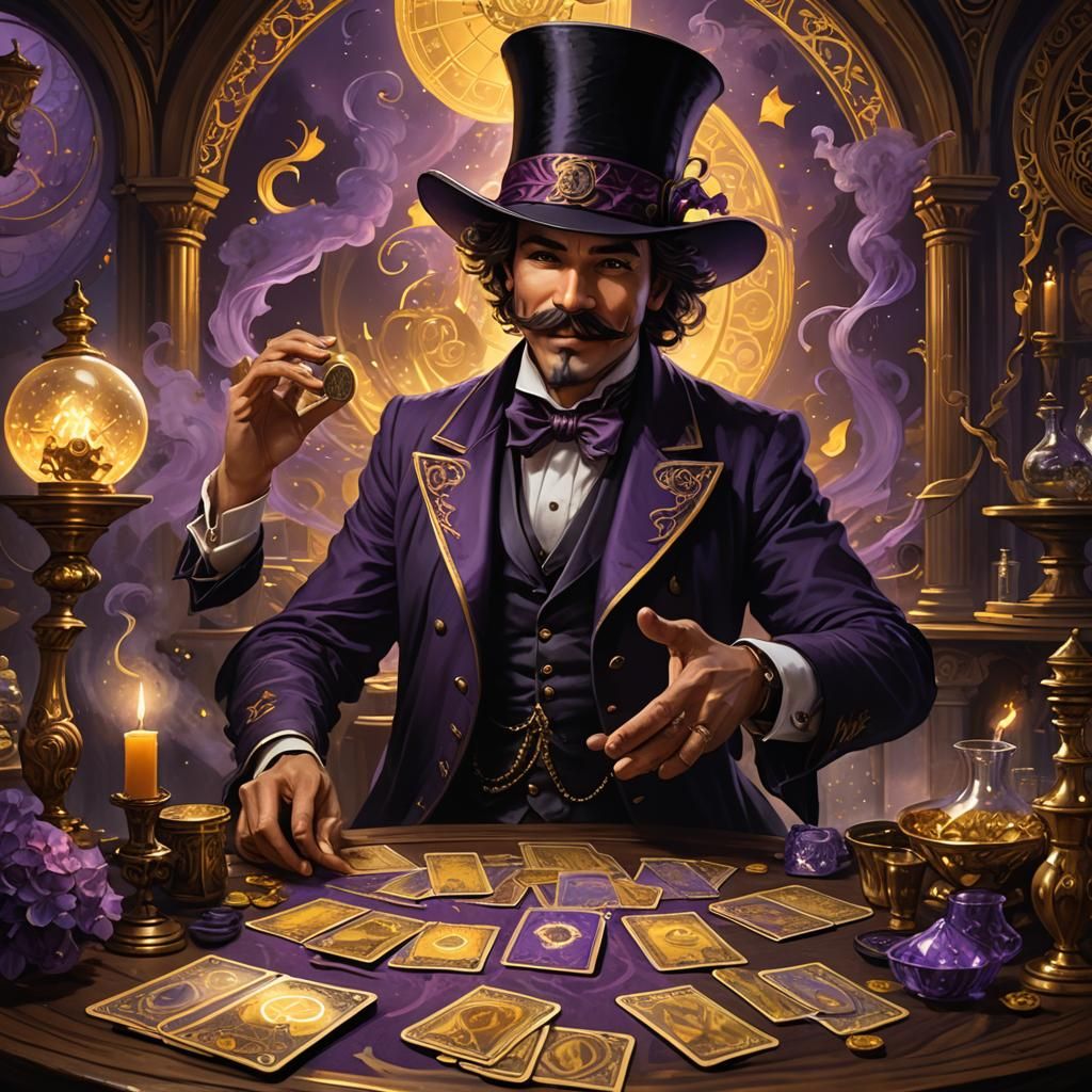 Dark Fantasy Tarot Card Dealer in Art Nouveau Style