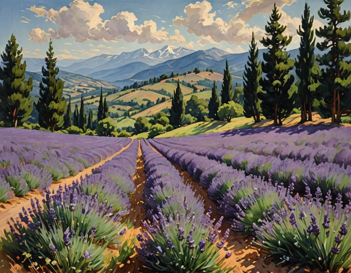 Lavender Field Oil Painting in John Singer Sargent Style