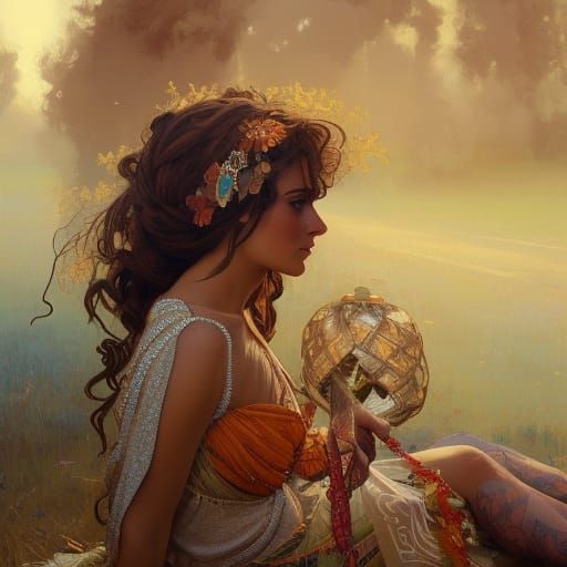 Bohemian Gypsy Woman by Caravan, Hyperdetailed Portrait