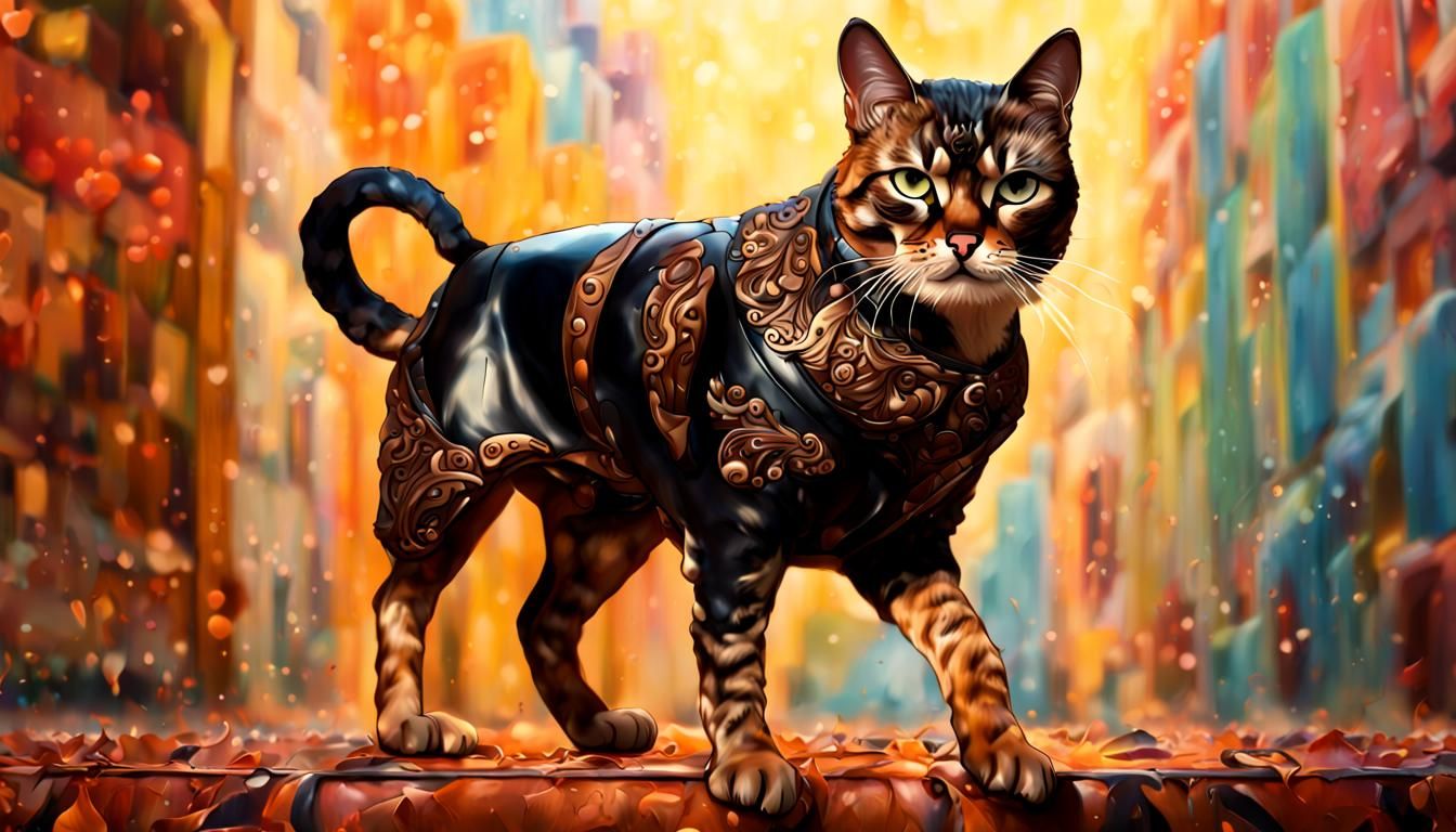 Dominating Cat Rides a Mastiff, Hyperrealistic Art