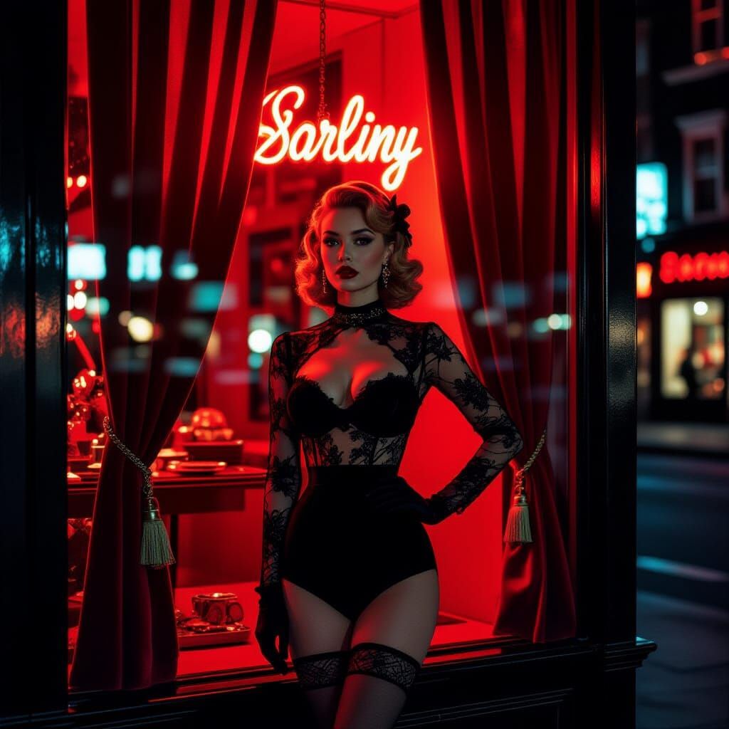 Stylish Woman in Red Light, Vintage Fashion Photography