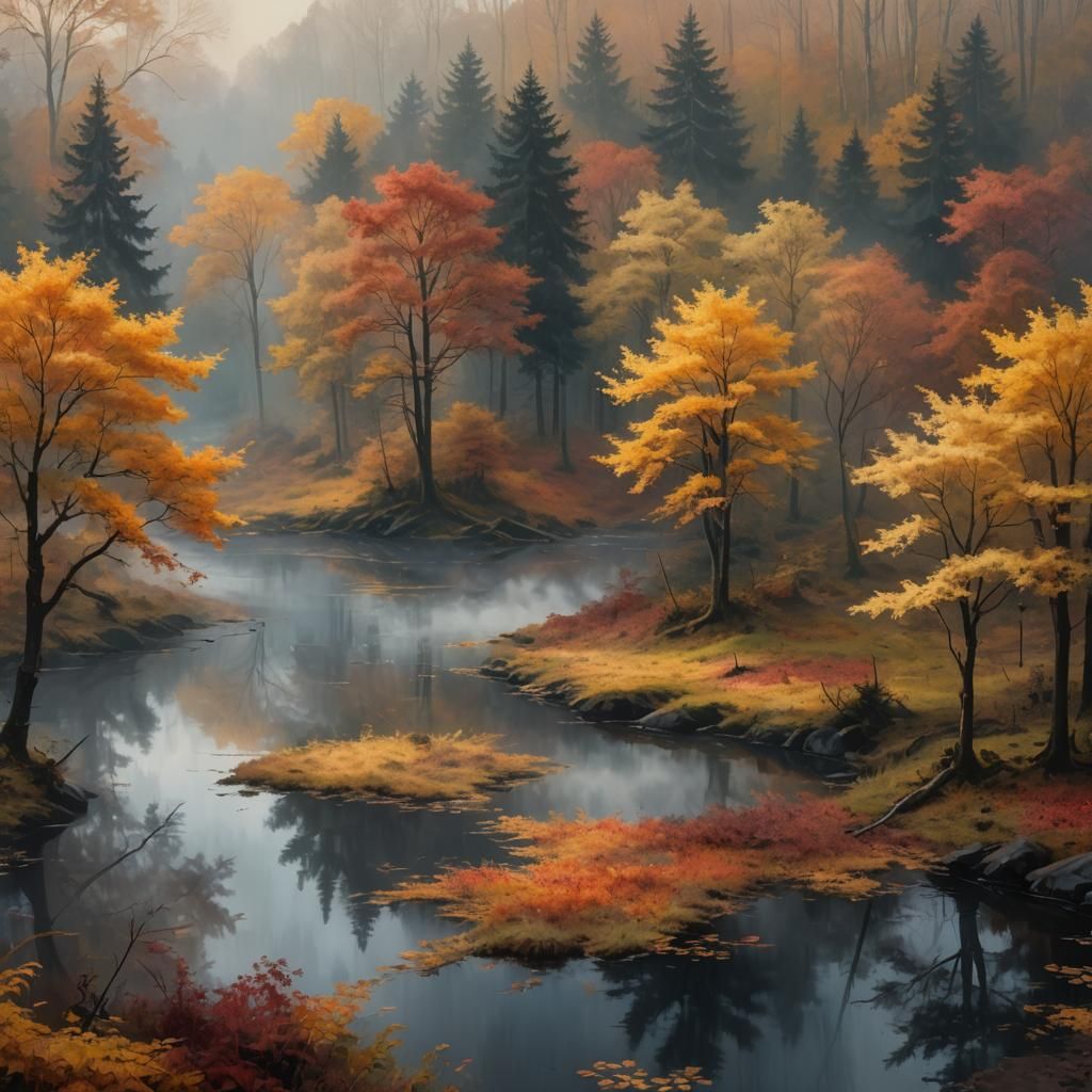 Tranquil Autumn Forest Clearing in Fantasy Landscape