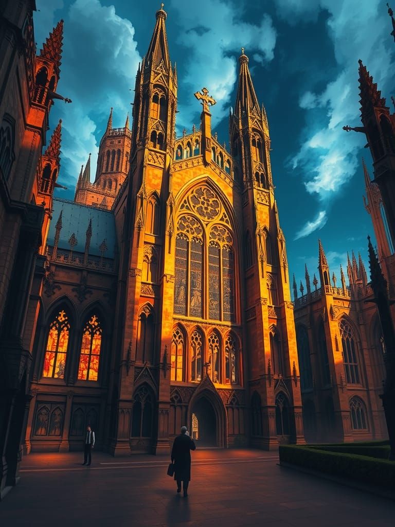 High-Fantasy Norman Church Architecture in Golden Light