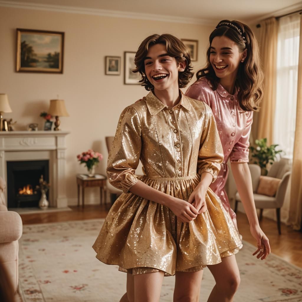 Elegant Fashion Photo of Smiling Boy Curtsying