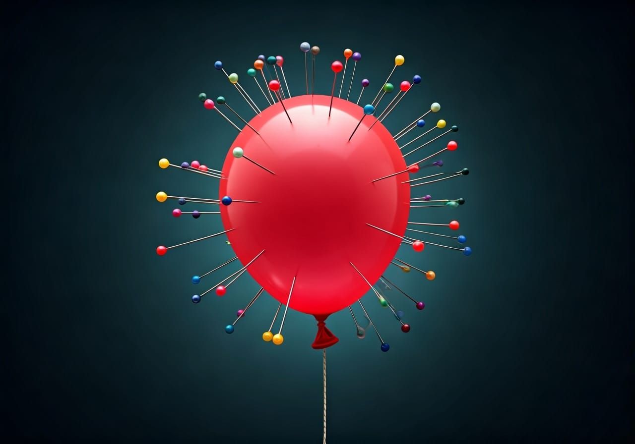 Ultrarealistic Photo: Red Balloon Pinned with Needles