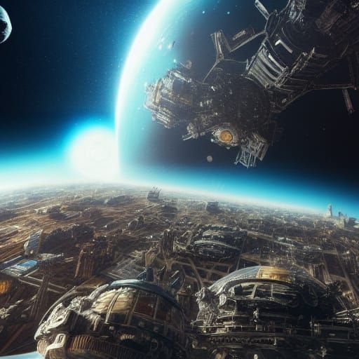 Epic Space Colony Above Earth: Digital Matte Painting