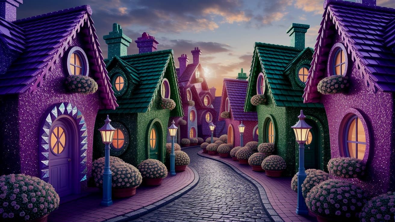 Gemstone Village Sparkling Under Golden Hour Sun