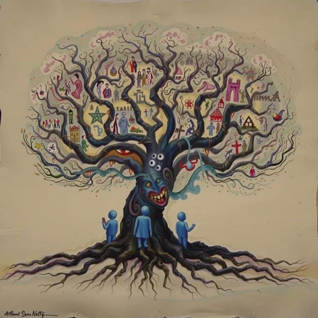 Surreal Family Tree in Dali-Inspired Oil Paint
