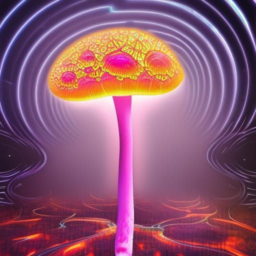 Fractal Mushroom-Snail in Cyberpunk City