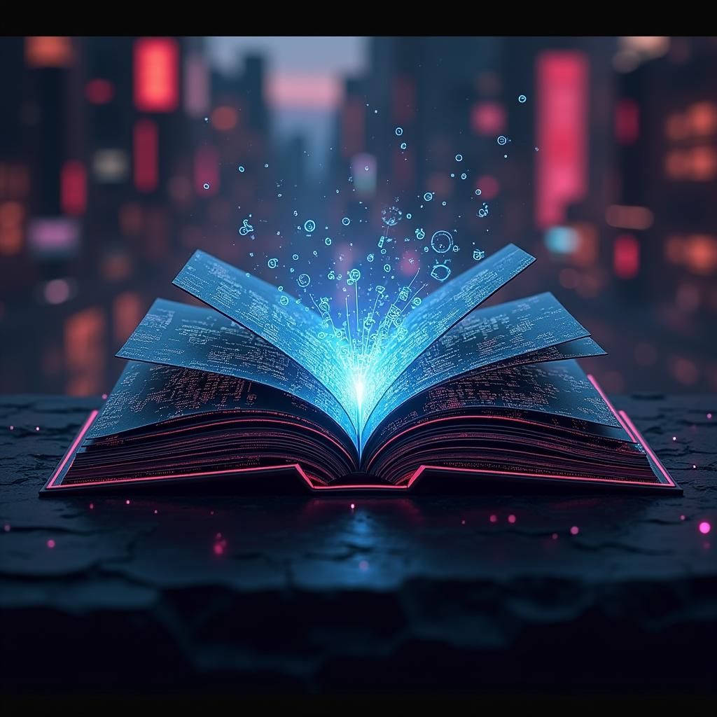 Futuristic Cyberpunk Book Library Logo in 3D