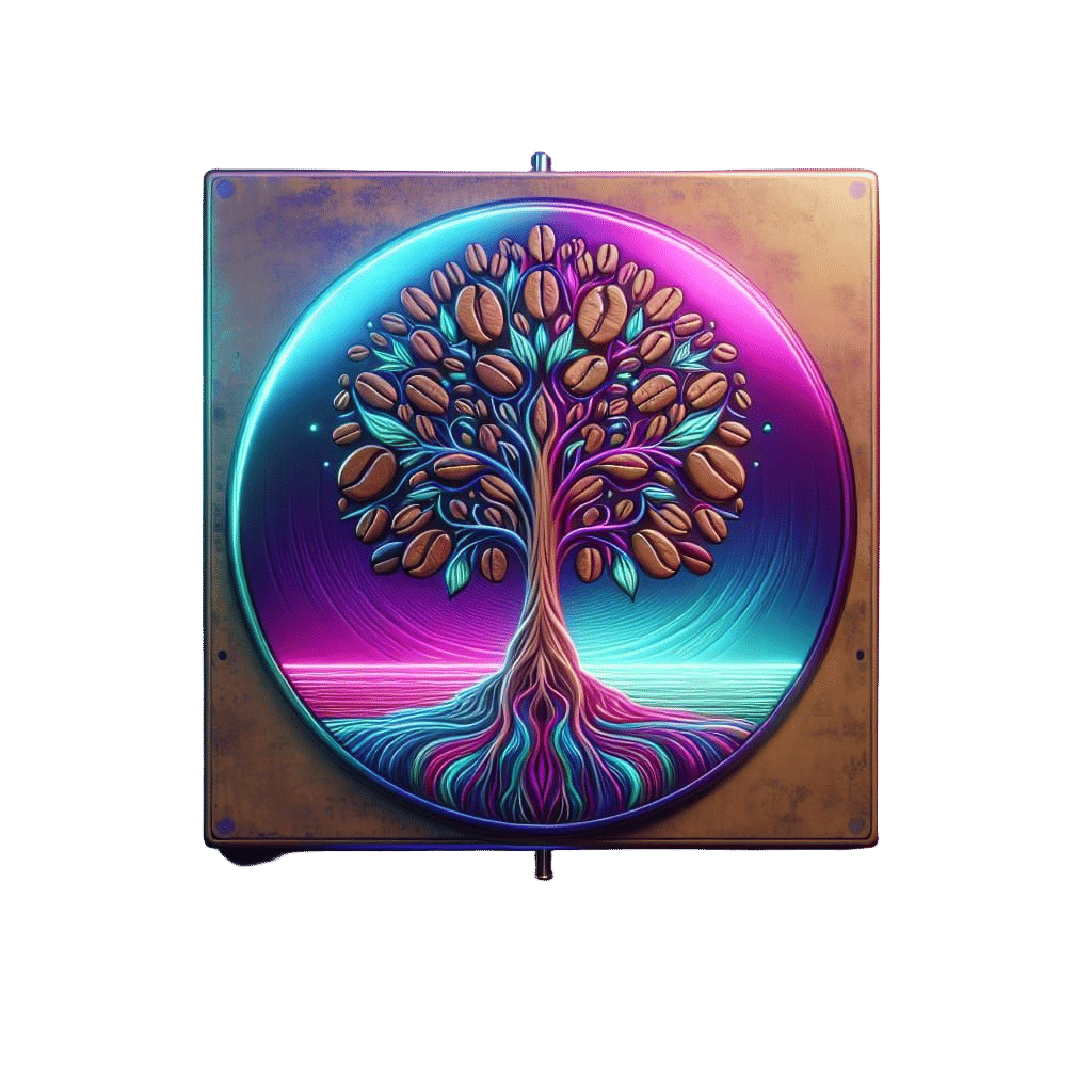 Cyberpunk Tree of Life with Coffee Beans