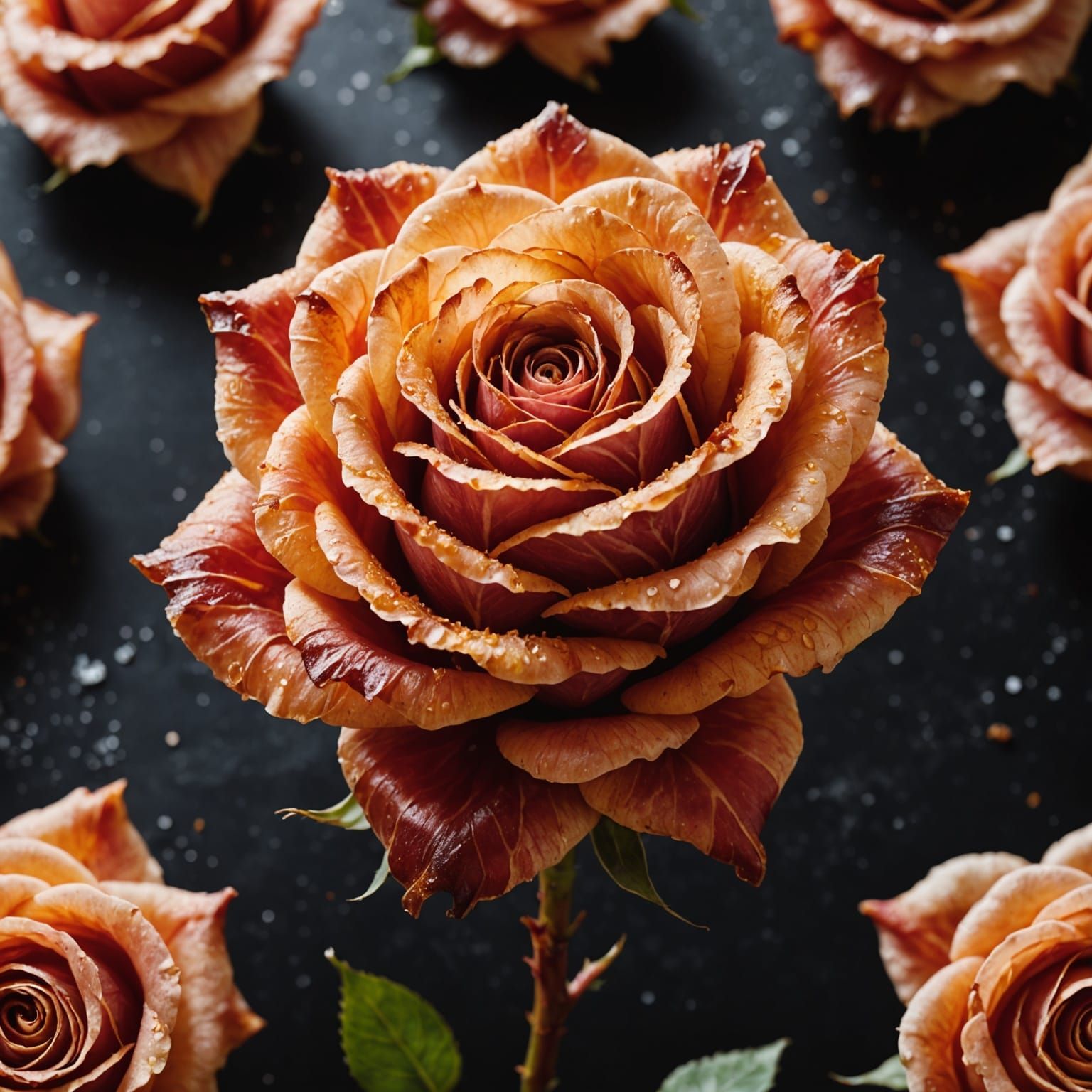 Rose Crafted from Crispy Bacon Art