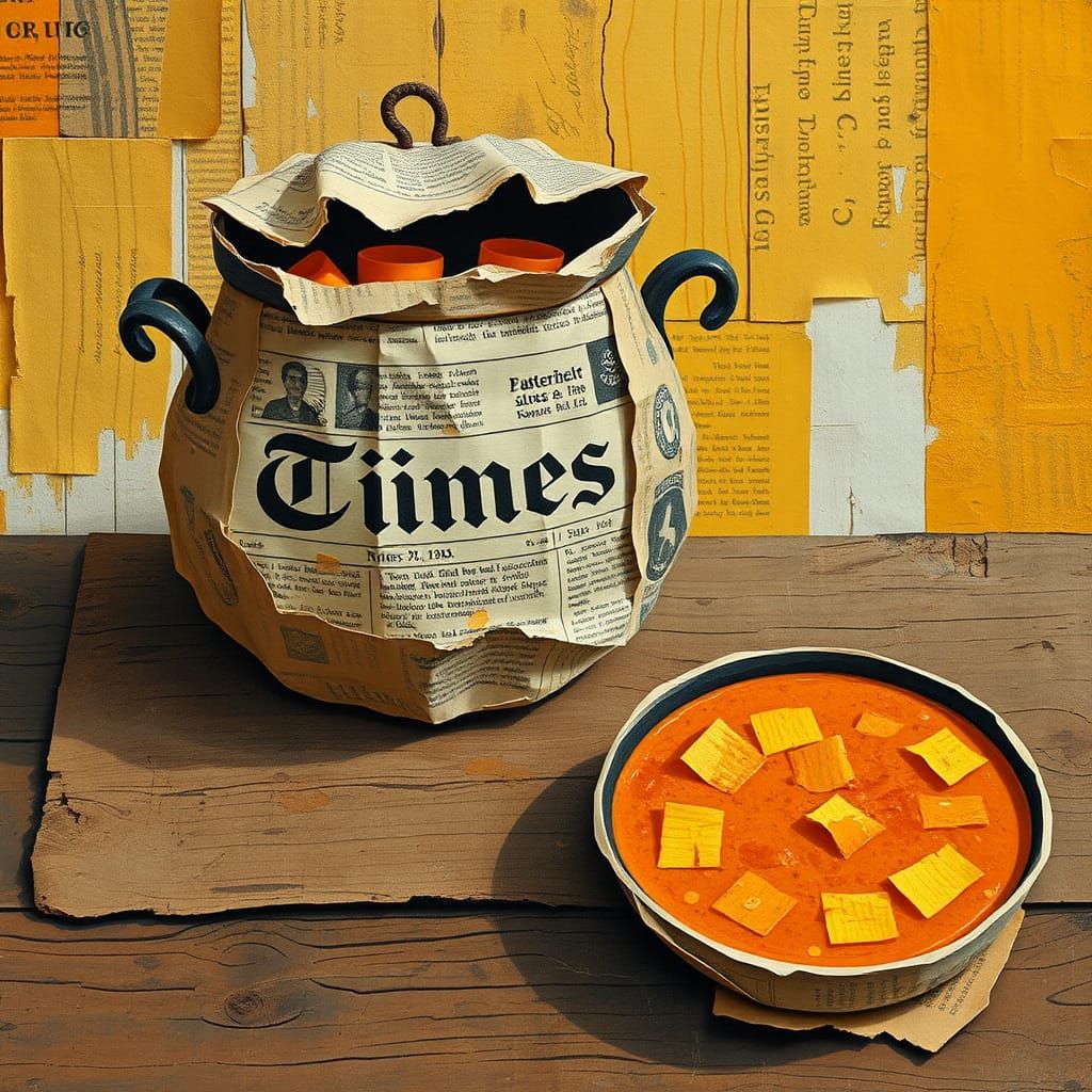 Butternut Soup Still Life as Paper Collage Art