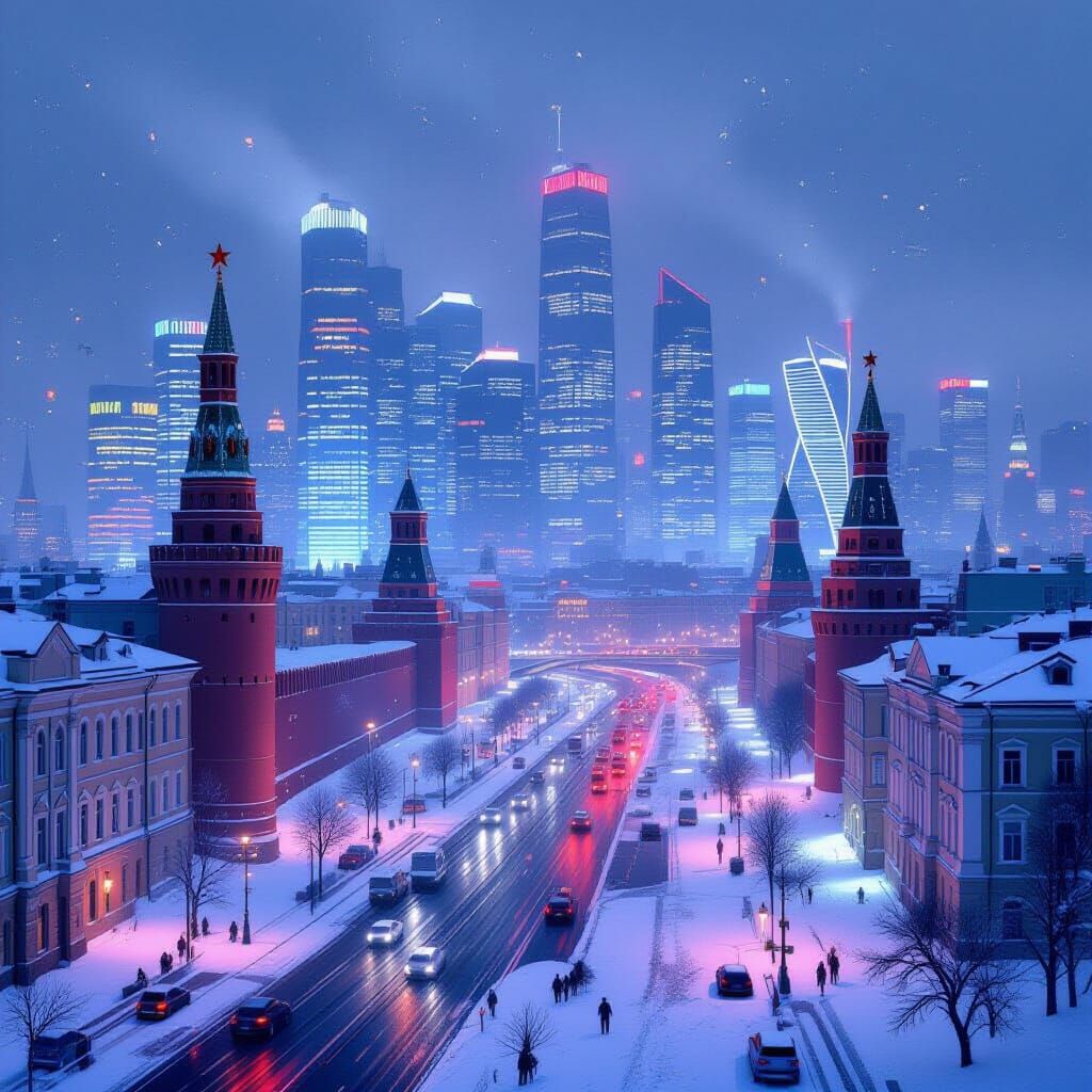 Moscow Winter Cityscape in Dystopian Style