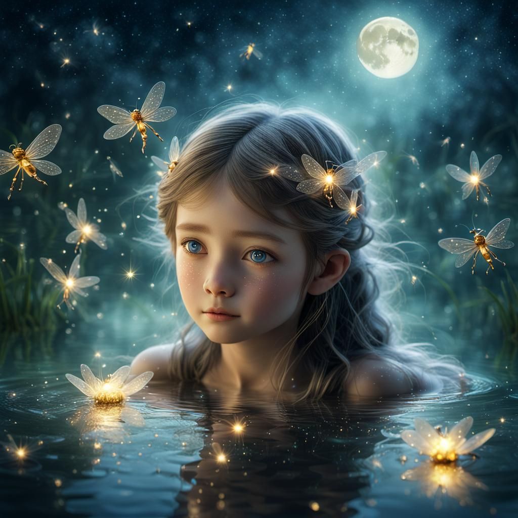 Ethereal Fairy in Moonlit Fantasy Landscape