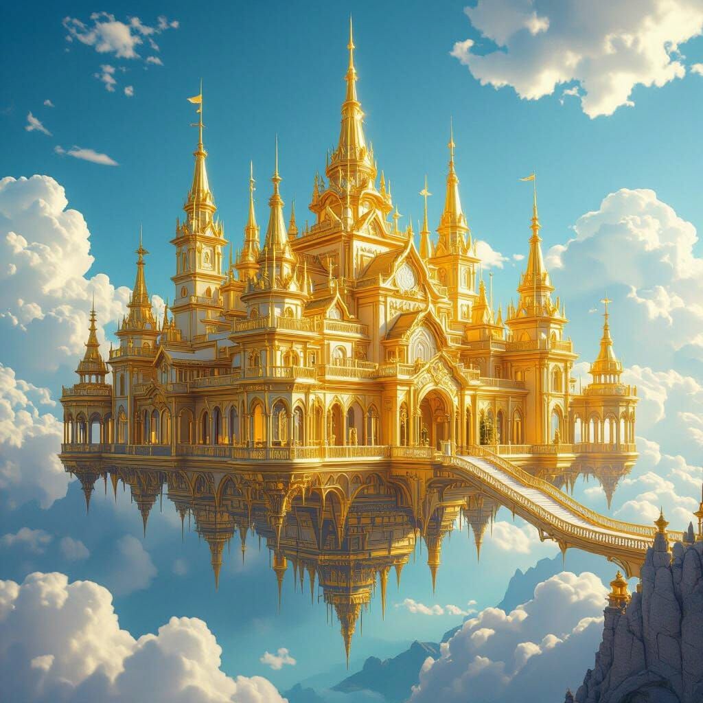 Opulent Golden Palace Floating in Azure Sky