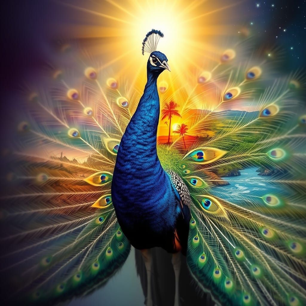 Surreal Peacock Portrait in Iridescent Colors
