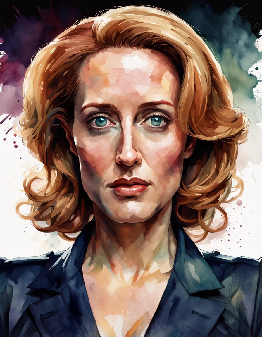 Gillian Anderson Pinup in Watercolor Style