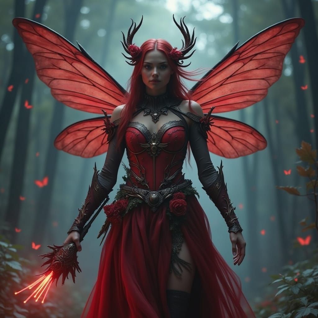 Ruby Fairy in Ethereal Mist, Fantasy Art