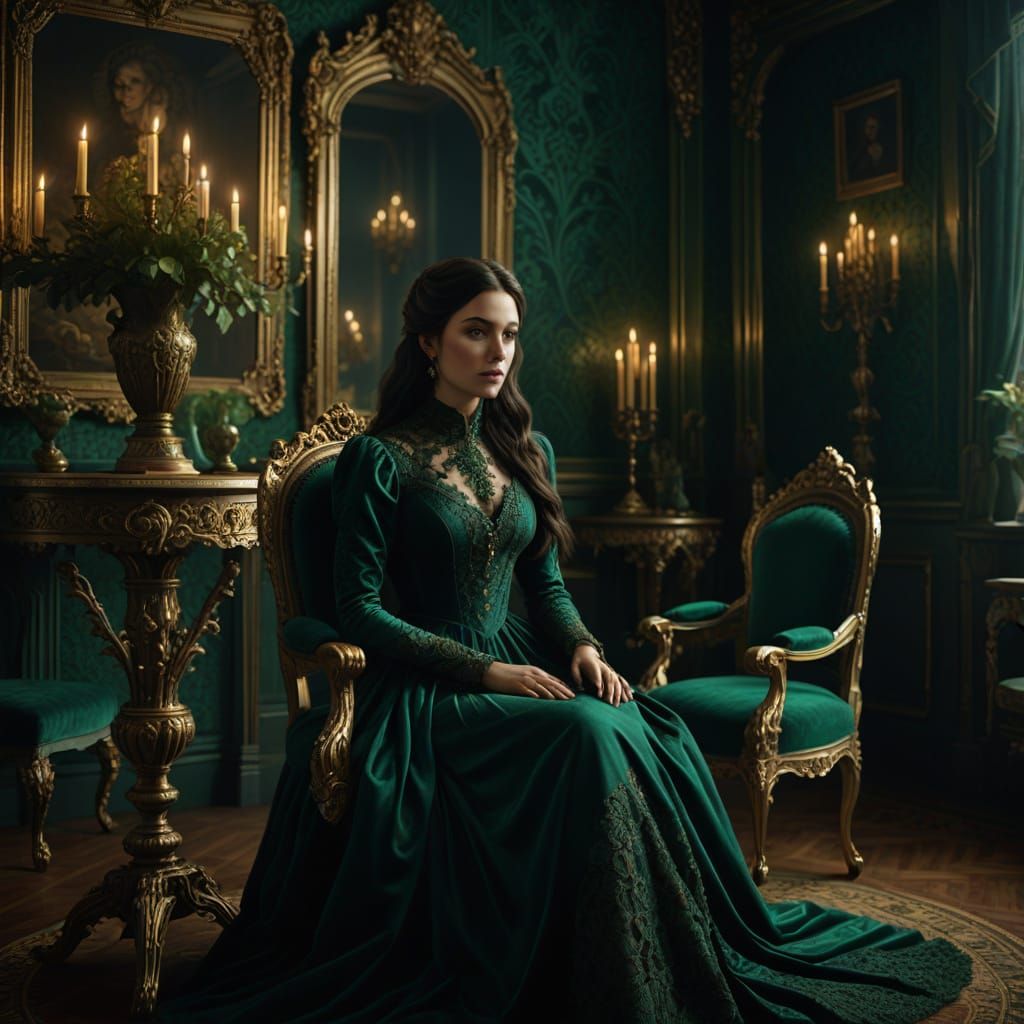 Elegant Dark Fantasy Woman in Victorian Style Velvet Attire