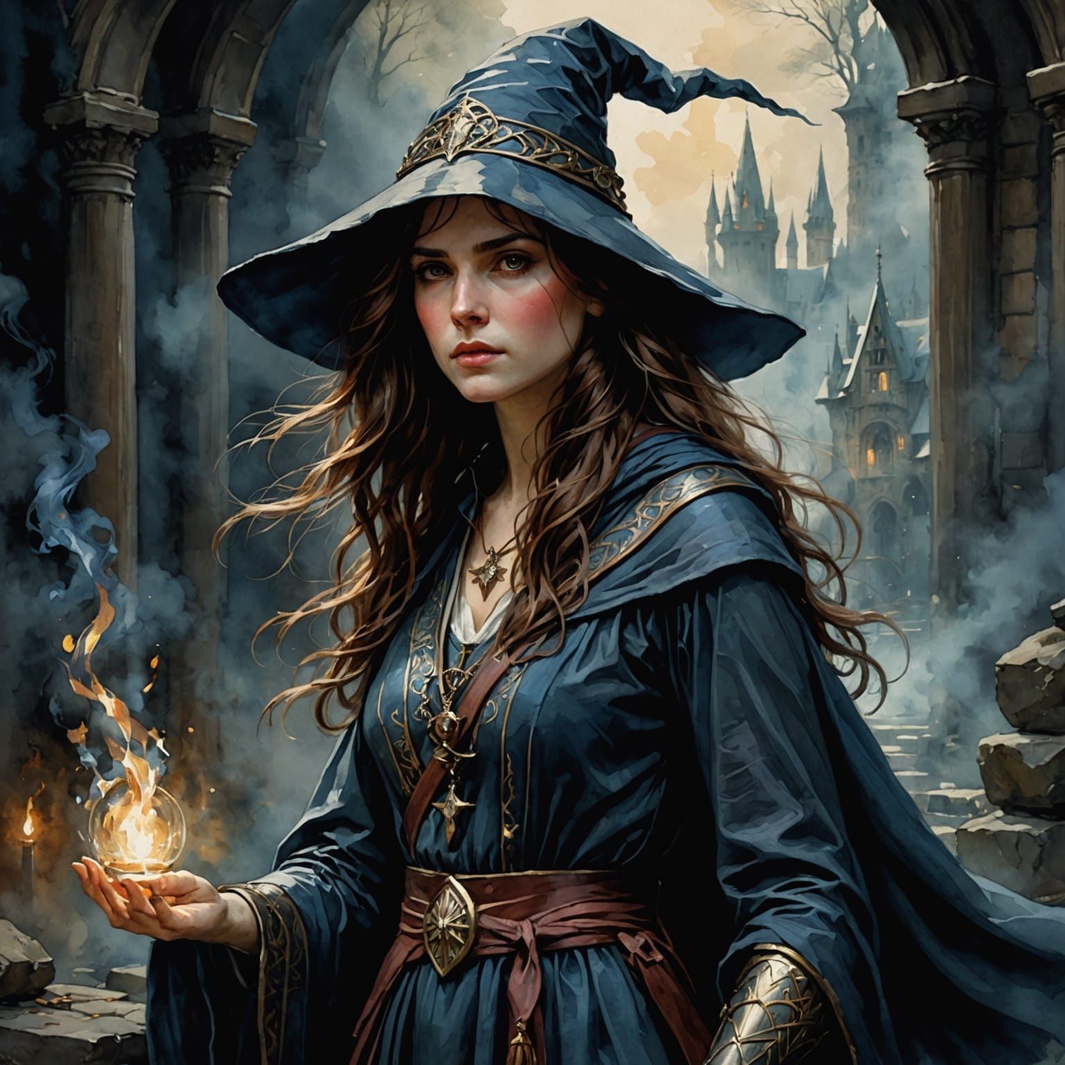 Watercolor Wizard in Chiaroscuro Style