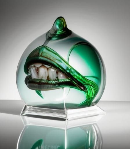Alien Fish Encased in Green Crystal: Hyperrealistic Close-Up