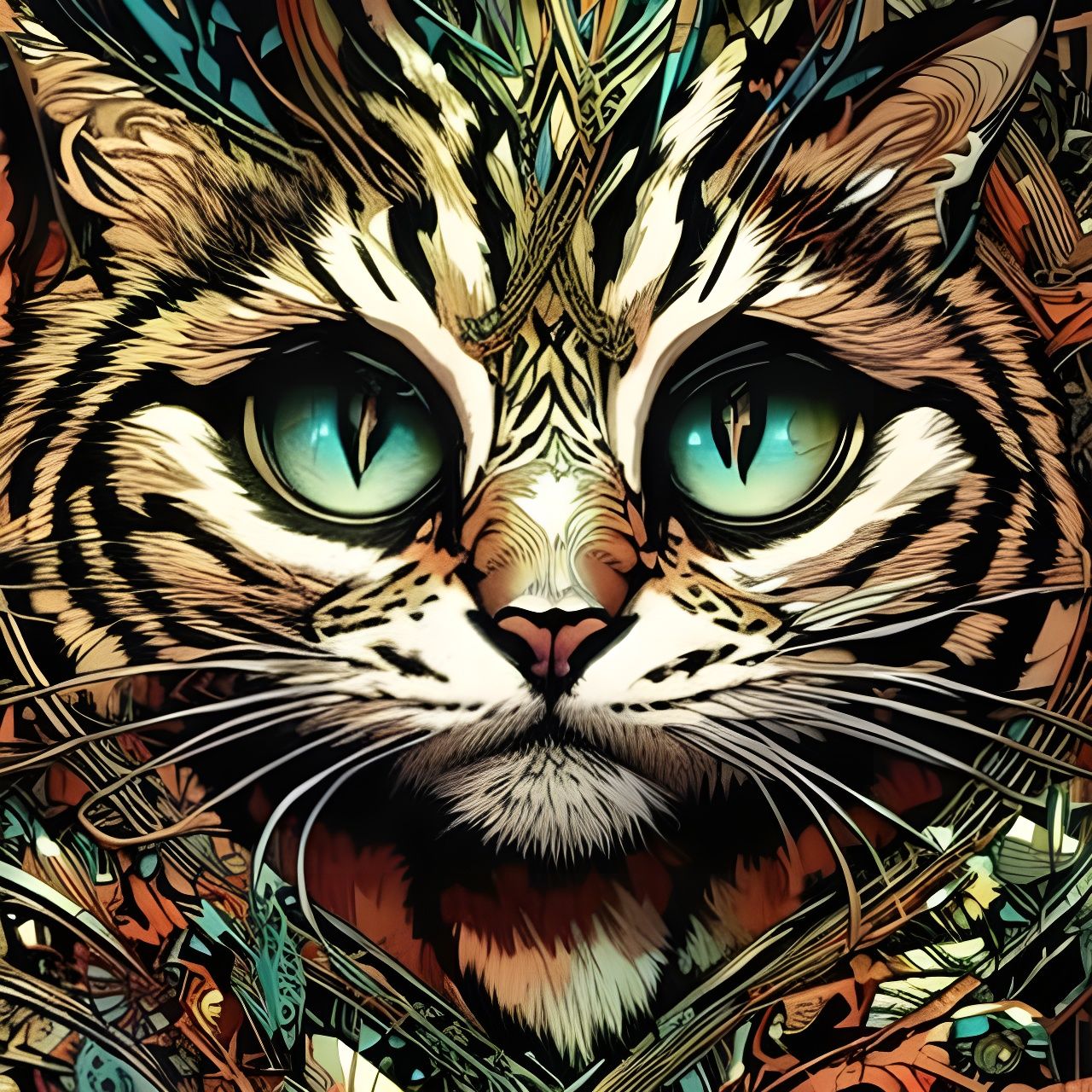 Detailed Cheshire Cat Portrait with Shiny Aura