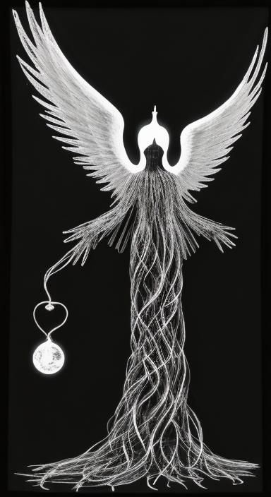 Crayon Angel and Surreal Tree in Black and White