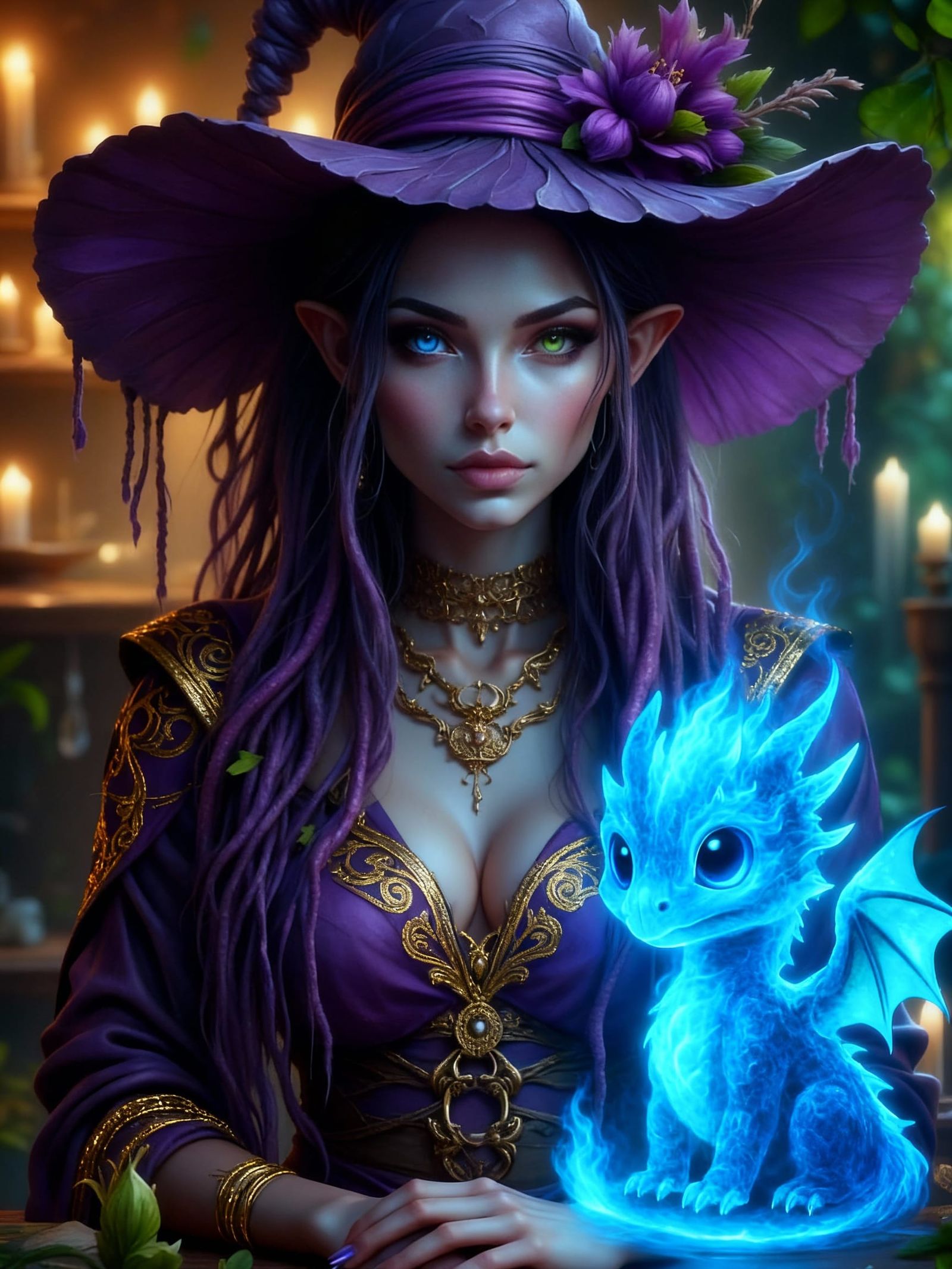 Blue Fire Dragon Elf Witch