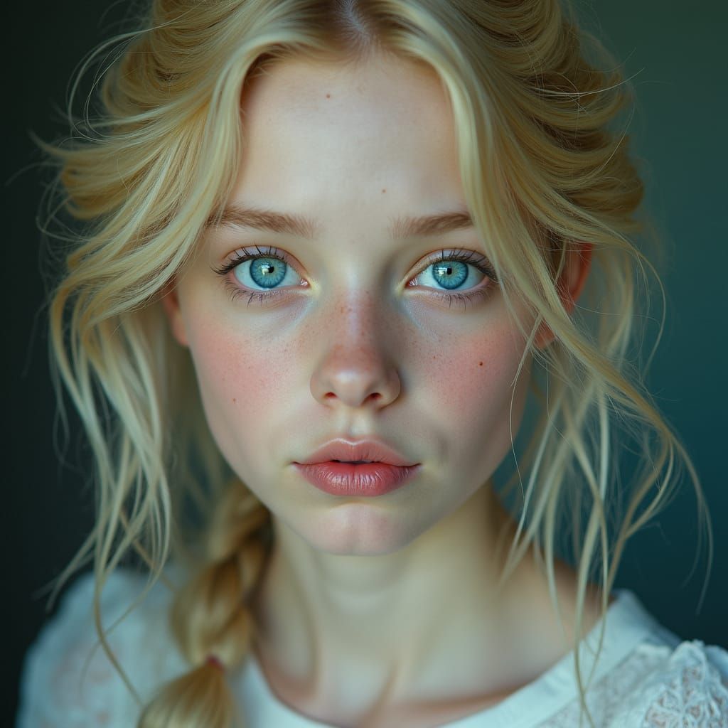 Captivating Blond Woman with Piercing Blue Eyes