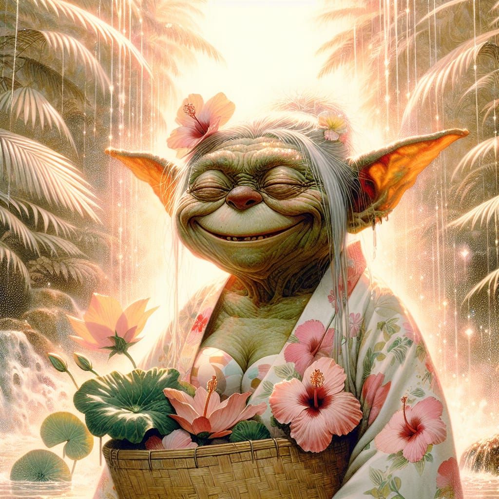 Gremlin Elder in Ukiyo-e Style Golden Hour