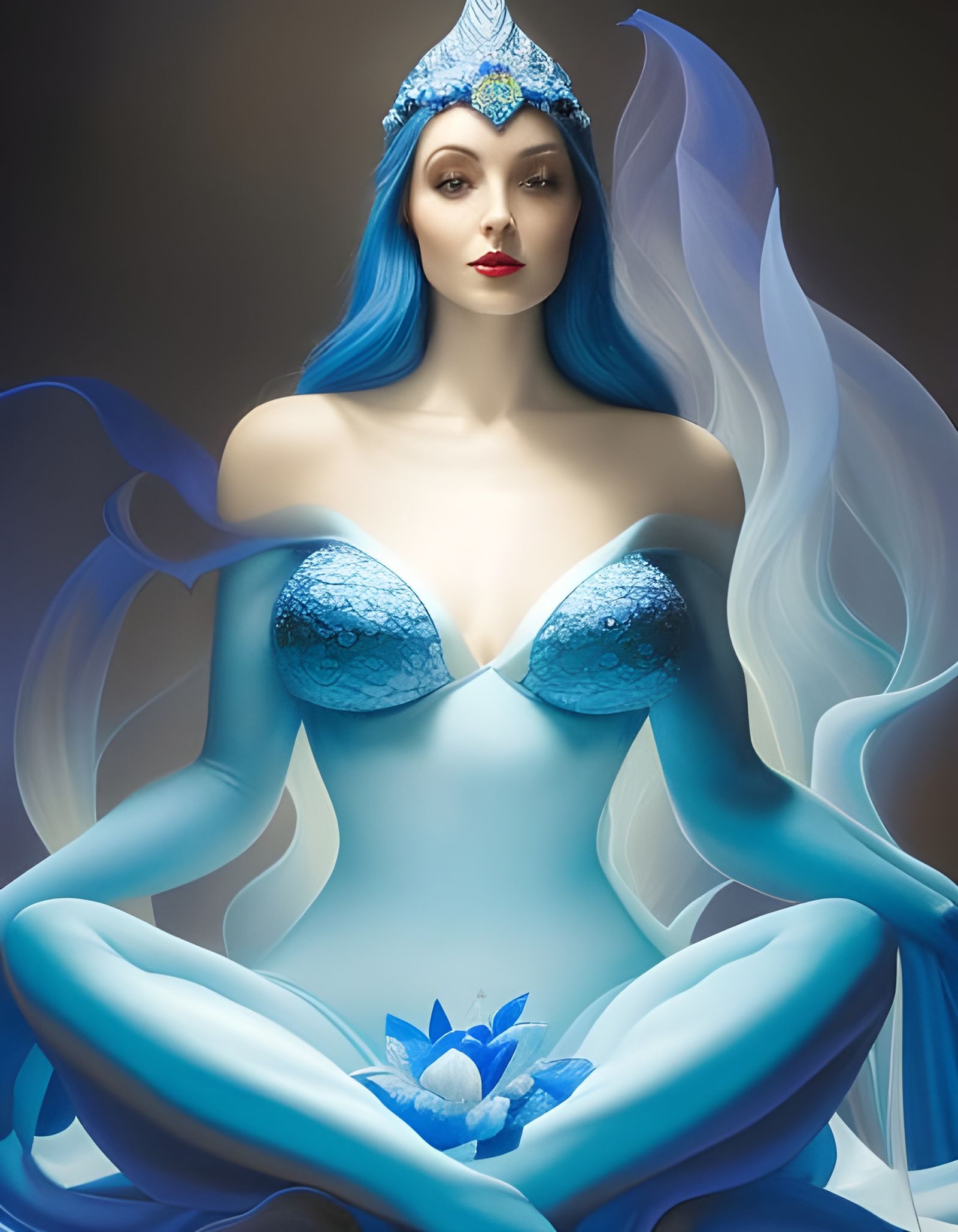 Beautiful Smurfette woman in lotus pose