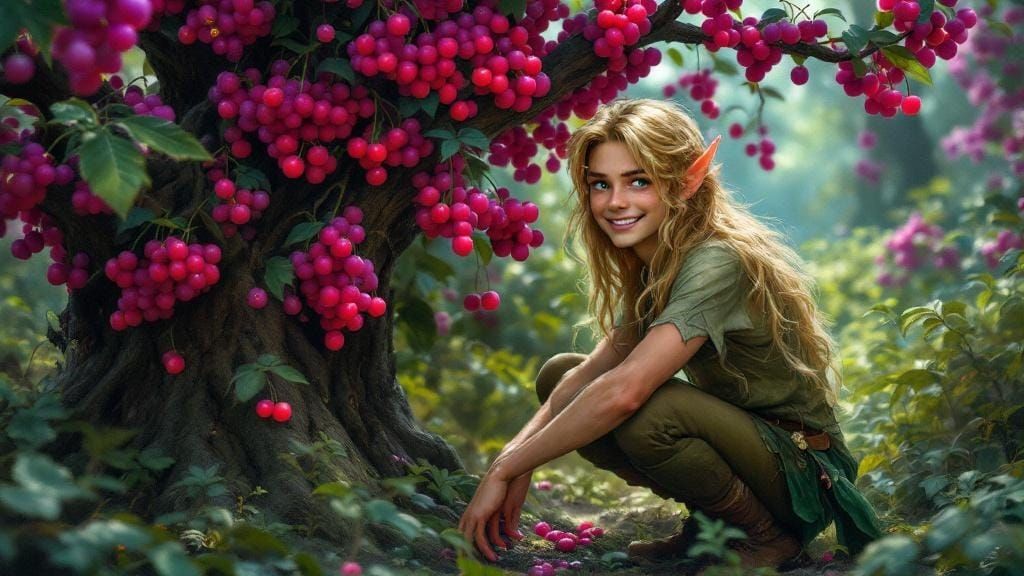 Elf Gathers Dream Berries in Fantasy Art Style