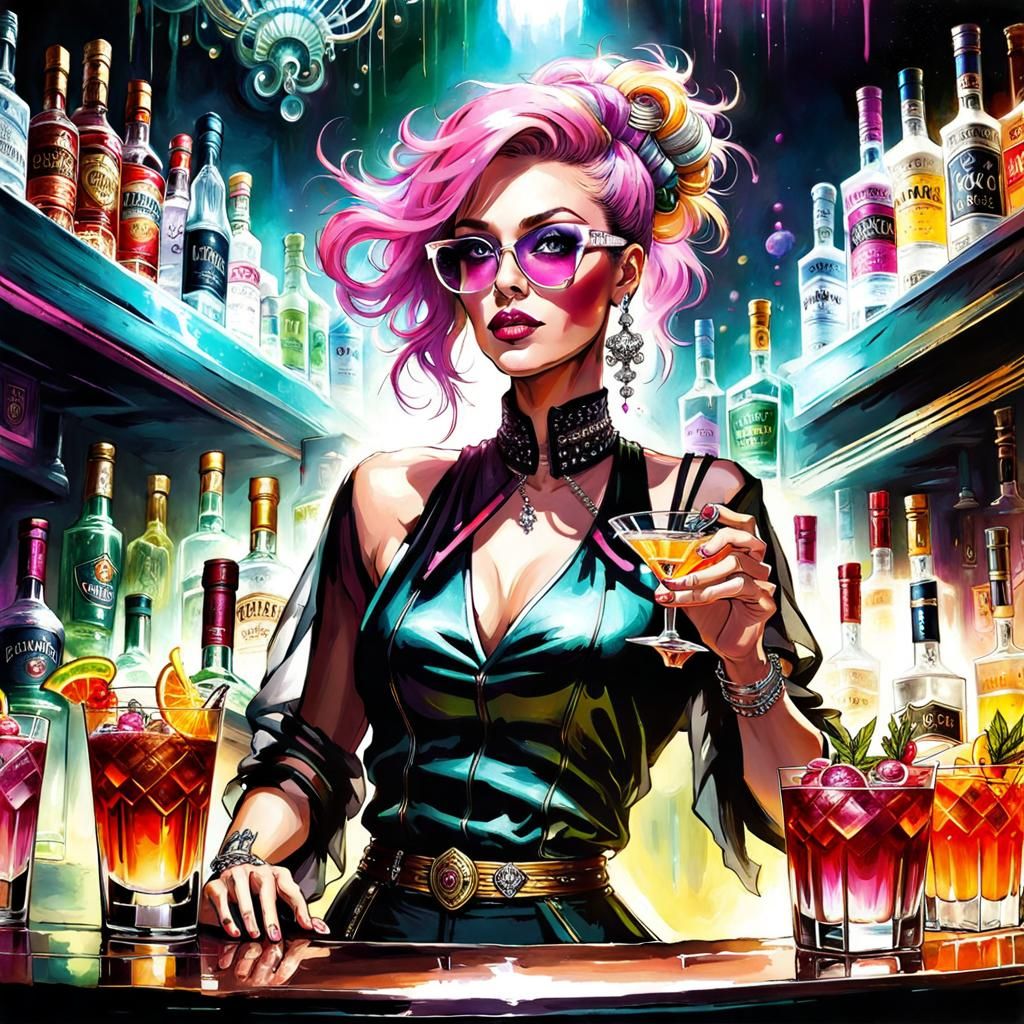 Busy Bartender Creates Cocktails in Mixpunk Style